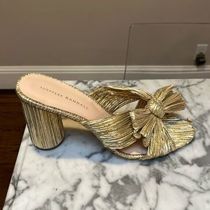 Loeffler Randall Gold Penny Knot Mules